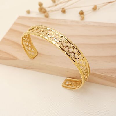 Adjustable golden bangle bracelet with links