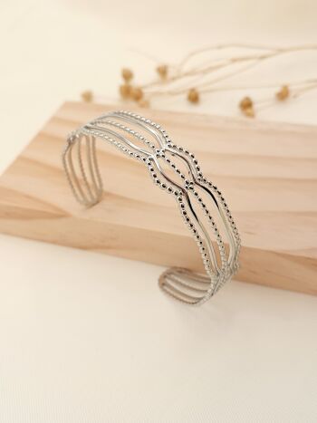 Bracelet jonc argenté multi lignes 1