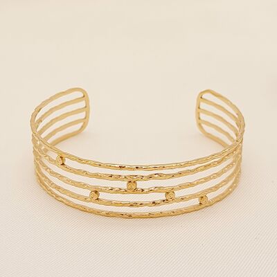 Gold multi-line dot bangle bracelet