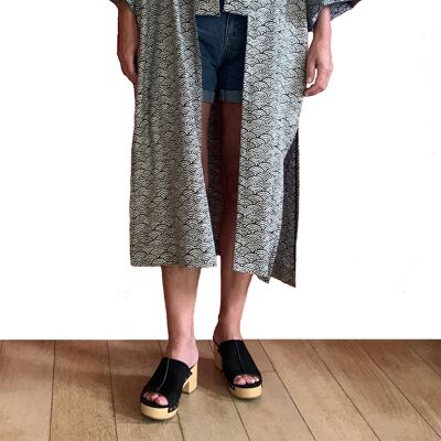 Abrigo kimono japonés de algodón Waves