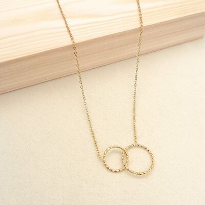 Intertwined double circle gold chain necklace