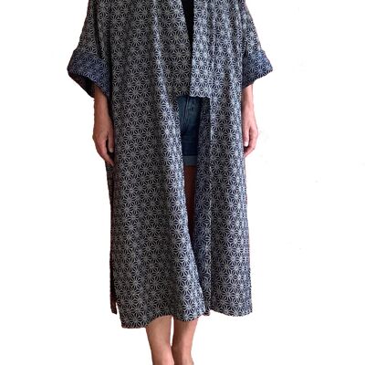 Abrigo kimono japonés de algodón con estrellas
