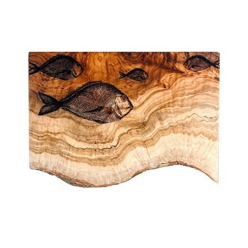 Planche à découper rectangulaire en bois d'olivier - Fish Repeat 2