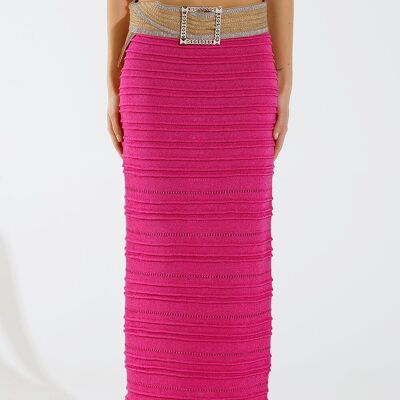 Jupe midi de point en fuchsia