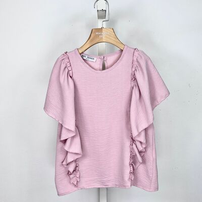 Short-sleeved top with ruffles for girls