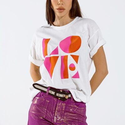 Camiseta con stampa digitale art déco LOVE in bianco