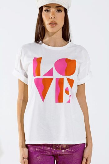 Camiseta con estampado digital art déco LOVE en blanco 6
