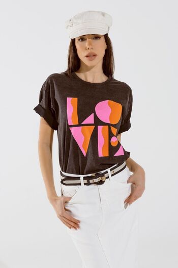 Camiseta con estampado digital art déco LOVE en negro lavado 3