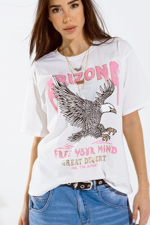 Camiseta Arizona con Estampado Digital Águila en Blanco