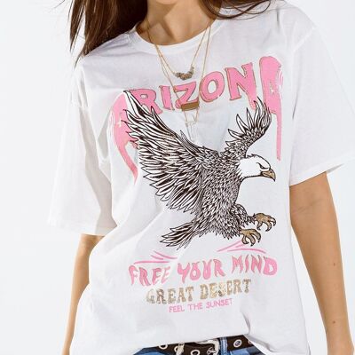 Camiseta Arizona con Estampado Digital Águila en Blanco
