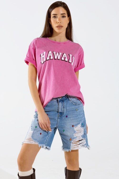 Camiseta hawaiana con efecto lavado en color fucsia