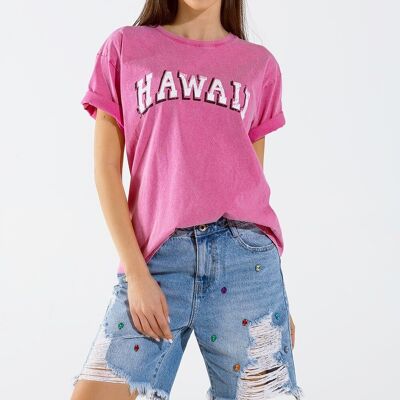 Camiseta hawaiana con effetto lavado in colore fucsia