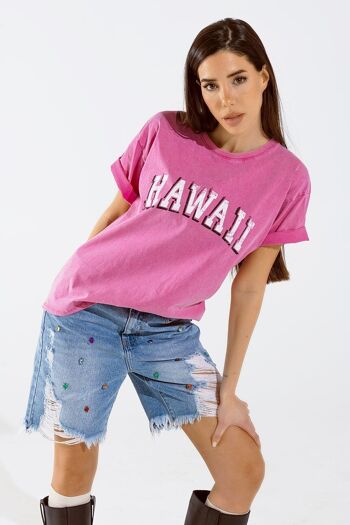 Camiseta hawaiana avec effet lavé et couleur fucsia 4