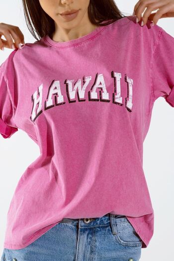 Camiseta hawaiana avec effet lavé et couleur fucsia 5