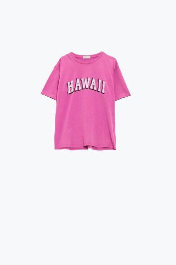 Camiseta hawaiana avec effet lavé et couleur fucsia 6
