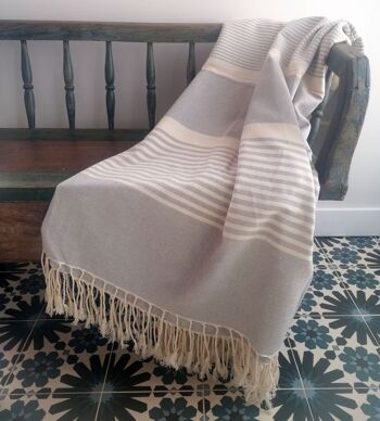 Fouta Toalla de playa XXL Canela Gris 1