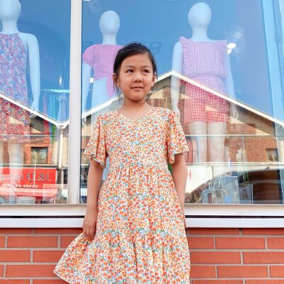 Ruffled floral dress for girls