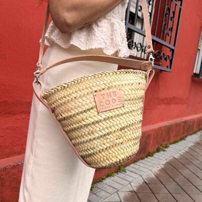 Mini bucket shoulder bag in nude palm color