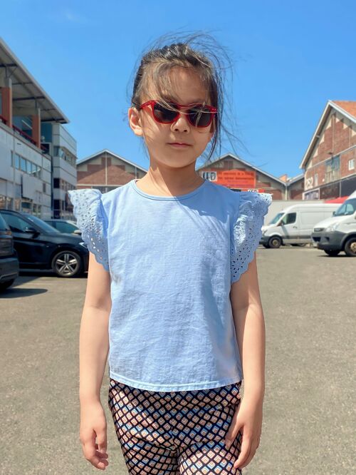 T-shirt en coton avec manches en broderie anglaise fille