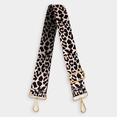 Cinghia per borsa con stampa leopardata color ecrù di lusso