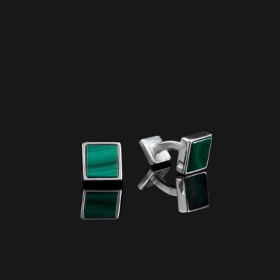 Bouton de manchette Essential en argent sterling 925 et malachite verte