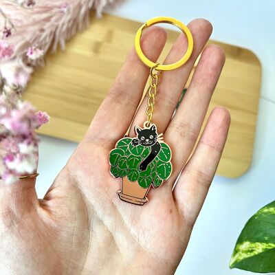 Keychain - Pilea Peperomioides black cat hard enamel