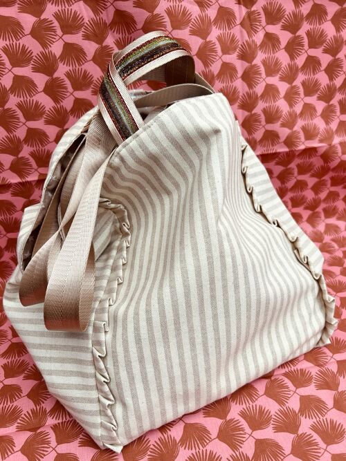 Bolso de tela de algodón rayita beige modelo Coconut