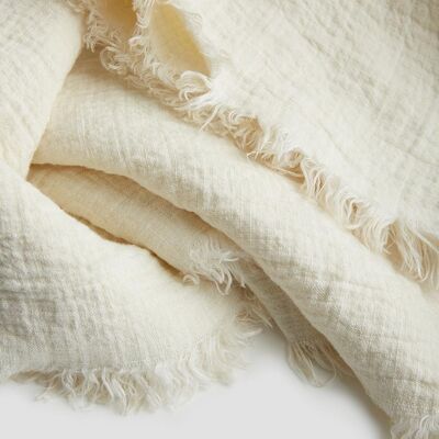 Cream Linen Crinkle Throw - 200cm x 230cm