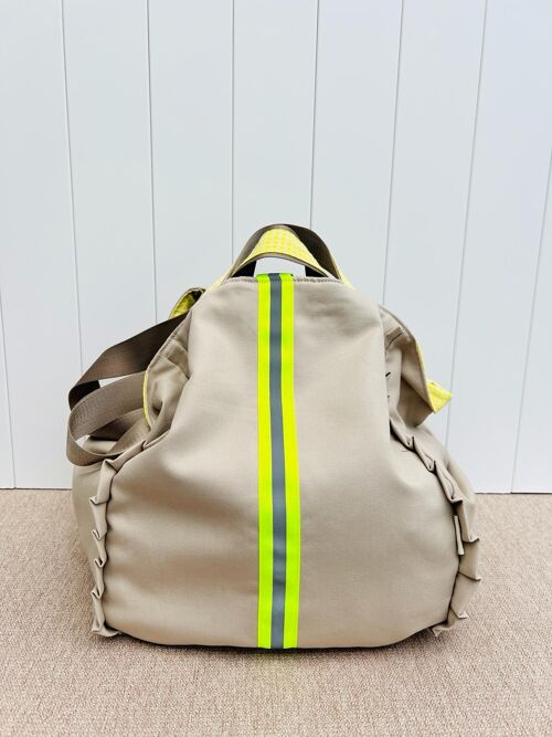 Bolso de tela de algodón con detalles en flúor amarillo modelo Yellow Fluorine