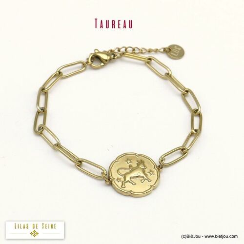 bracelet signe astro TAUREAU zodiaque acier 0220022