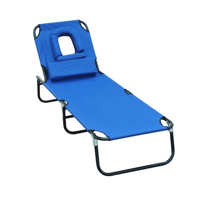 lettino prendisole Wikinger, lettino da giardino, lettino relax, lettino a tre gambe con finestra di lettura, apertura viso, blu