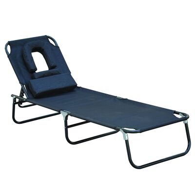 Wikinger sun lounger, garden lounger, relaxation lounger, three-legged lounger with reading window, face opening, black
