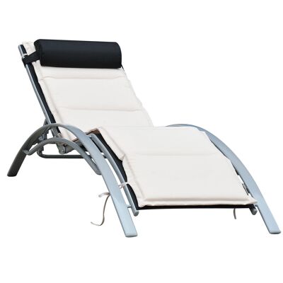 Wikinger Chaise Longue de Jardin Chaise Longue de Jardin inclinable Chaise Longue en Aluminium réglable Blanc crème 170 x 64 x 82 cm