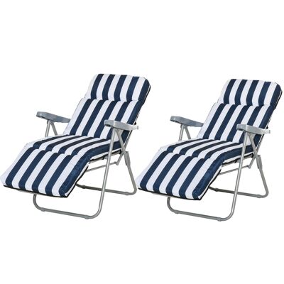 Wikinger 2 sedie pieghevoli, sedia da giardino, lettino prendisole, braccioli, pieghevole, 5 posizioni, cuscino, blu, 60 x 75 x 102 cm