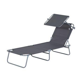 Wikinger Chaise longue de jardin pliable, chaise longue, chaise longue de plage avec protection solaire, gris, 187 x 58 x 36 cm