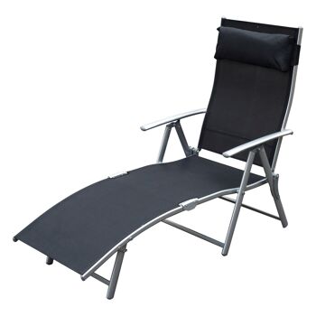 Wikinger bain de soleil, transat de plage, transat de jardin, transat de relaxation, pliable avec coussins plage métal + tissu noir 137 x 63.5x100.5 cm