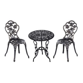 Salon de jardin Wikinger en 3 parties. Ensemble de jardin, groupe de sièges, ensemble de balcon, ensemble de meubles de balcon, table, chaise, bronze