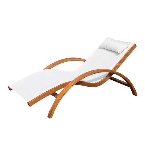 Wikinger sun lounger, garden lounger, deck chair, lounger, lounger, recliner with pillow, larch + textile fabric, brown + cream, 161 x 72 x 68 cm