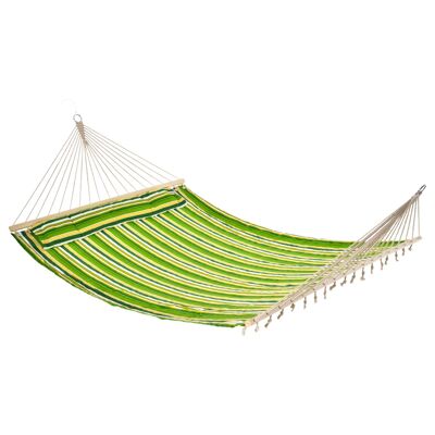 Wikinger Hamac pour 2 Personnes avec Oreiller Extérieur pour Voyage Camping 240g/㎡ Coton Capacité de Charge jusqu'à 150 kg Rayé Vert 188 x 140 cm