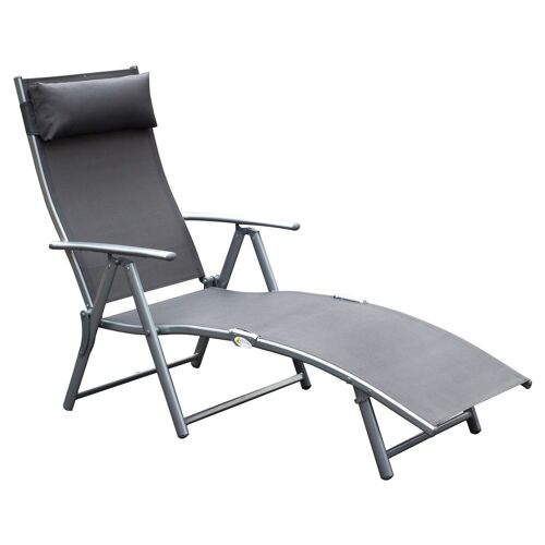 Wikinger garden lounger deck chair sun lounger foldable adjustable with cushion garden gray metal + fabric gray 137 x 63.5 x 100.5 cm