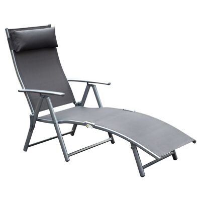 Wikinger garden lounger deck chair sun lounger foldable adjustable with cushion garden gray metal + fabric gray 137 x 63.5 x 100.5 cms