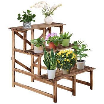 Wikinger Échelle à plantes, échelle à fleurs, étagère à fleurs, étagère à plantes, support à fleurs, 3 marches, bois de sapin, 80 x 80 x 78 cm
