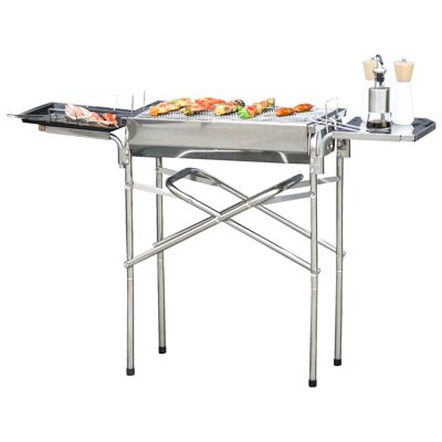 Wikinger charcoal grill grill BBQ stand grill charcoal grill garden grill, stainless steel, silver, 104 x 30 x 68 cm