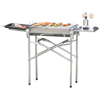 Wikinger Barbecue au Charbon de Bois Barbecue sur Pied Barbecue au Charbon de Bois Barbecue de Jardin, Acier Inoxydable, Argent, 104 x 30 x 68 cm