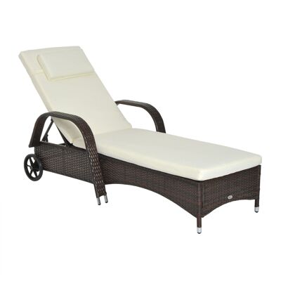 Wikinger garden lounger sun lounger mobile with cushions and wheels, polyrattan + metal, coffee brown, 200 x 73 x 30-103cm