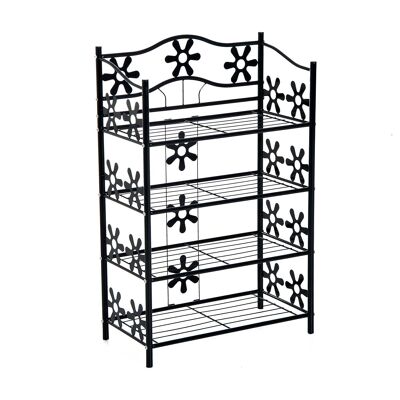 Wikinger Plant Shelf Flower Shelf Plant Step Stand Shelf Stand 4 Tier Metal Black 59.5x30x92cm