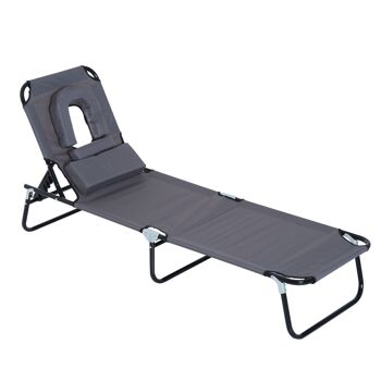 Wikinger Chaise longue de jardin, chaise longue à trois pieds, chaise longue de relaxation avec fenêtre de lecture, ouverture faciale, gris
