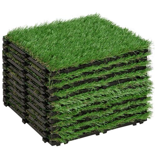 Wikinger Terrace Tile Set Artificial Turf Grass Mat Floor Tile 10 Pieces, 25mm, 30x30cm, Green