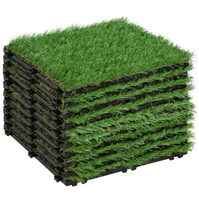 Wikinger Set di piastrelle per terrazza Tappetino per erba artificiale, 10 pezzi, 25 mm, 30x30 cm, verde