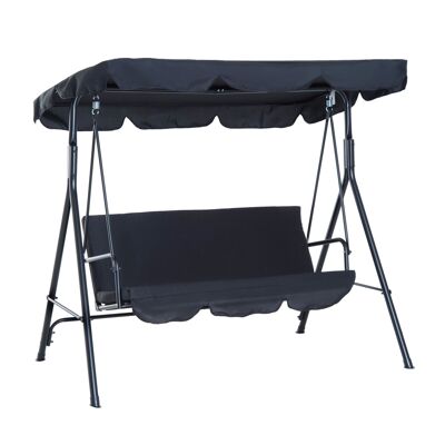 Wikinger Hollywood balançoire de jardin balançoire 3 places avec toit en acier noir 172 x 110 x 153 cm